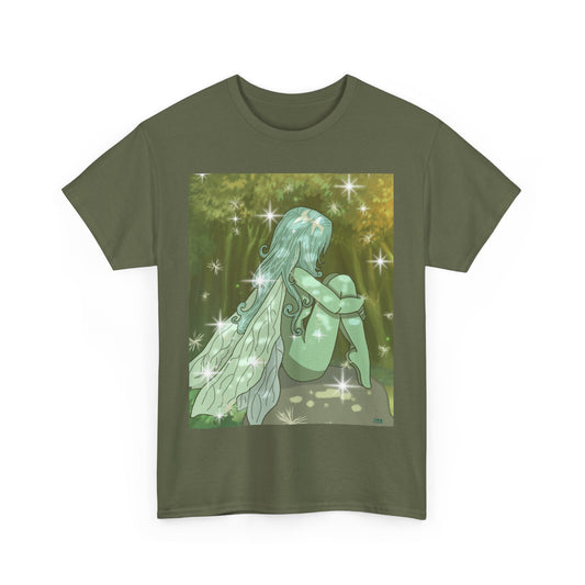 Nature-Inspired Unisex Heavy Cotton Tee with Enchanting Fairy Design