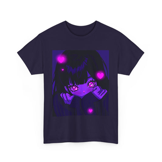 Anime Aesthetic Unisex Heavy Cotton Tee - Dark Vibes & Heart Design