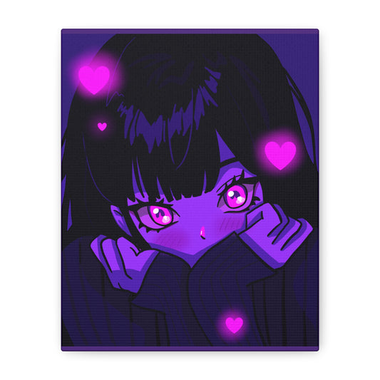 Purple Anime Girl Canvas Art - Anime Girl with Hearts